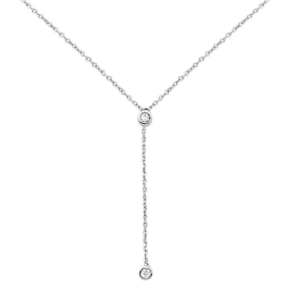 <span>DIAMOND CLOSEOUT! </span>.06cts 14kt White Gold Round Diamond Drop Lariat Pendant Necklace 18" Long