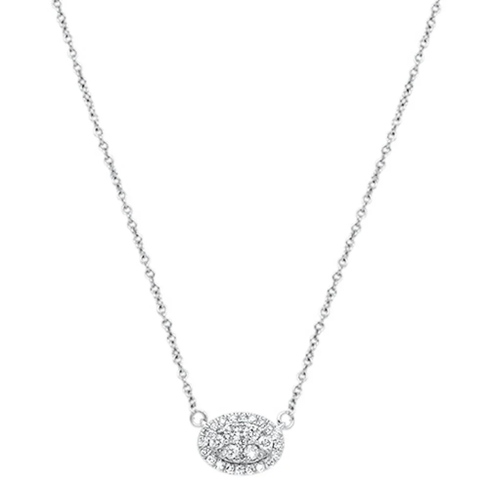 <span>DIAMOND CLOSEOUT! </span>.27cts 14kt White Gold Round Diamond Oval Pendant Necklace 18"