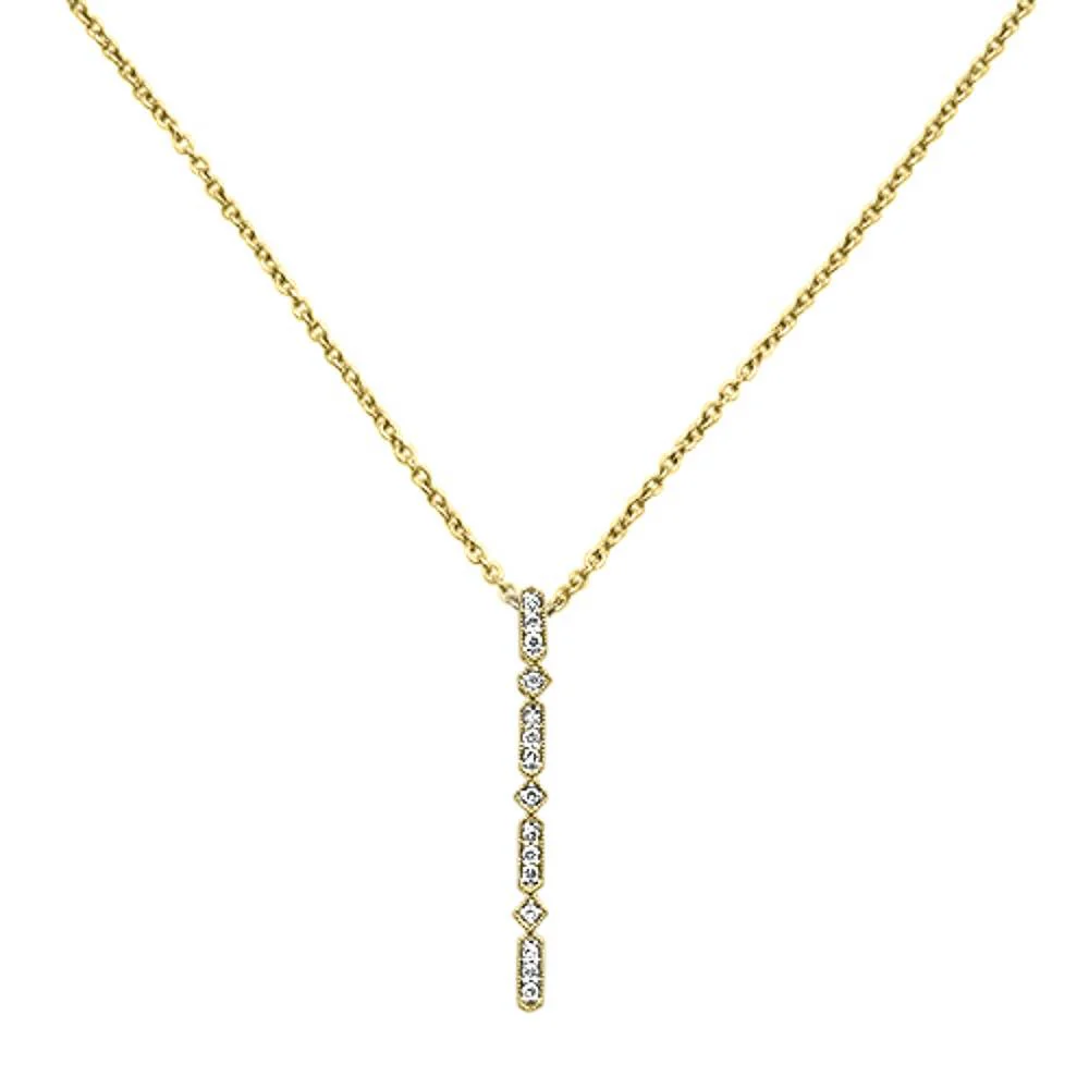 <span>DIAMOND CLOSEOUT! </span> .08ct 14k Yellow Gold Diamond Lariat Drop Modern Pendant Necklace 18" Long