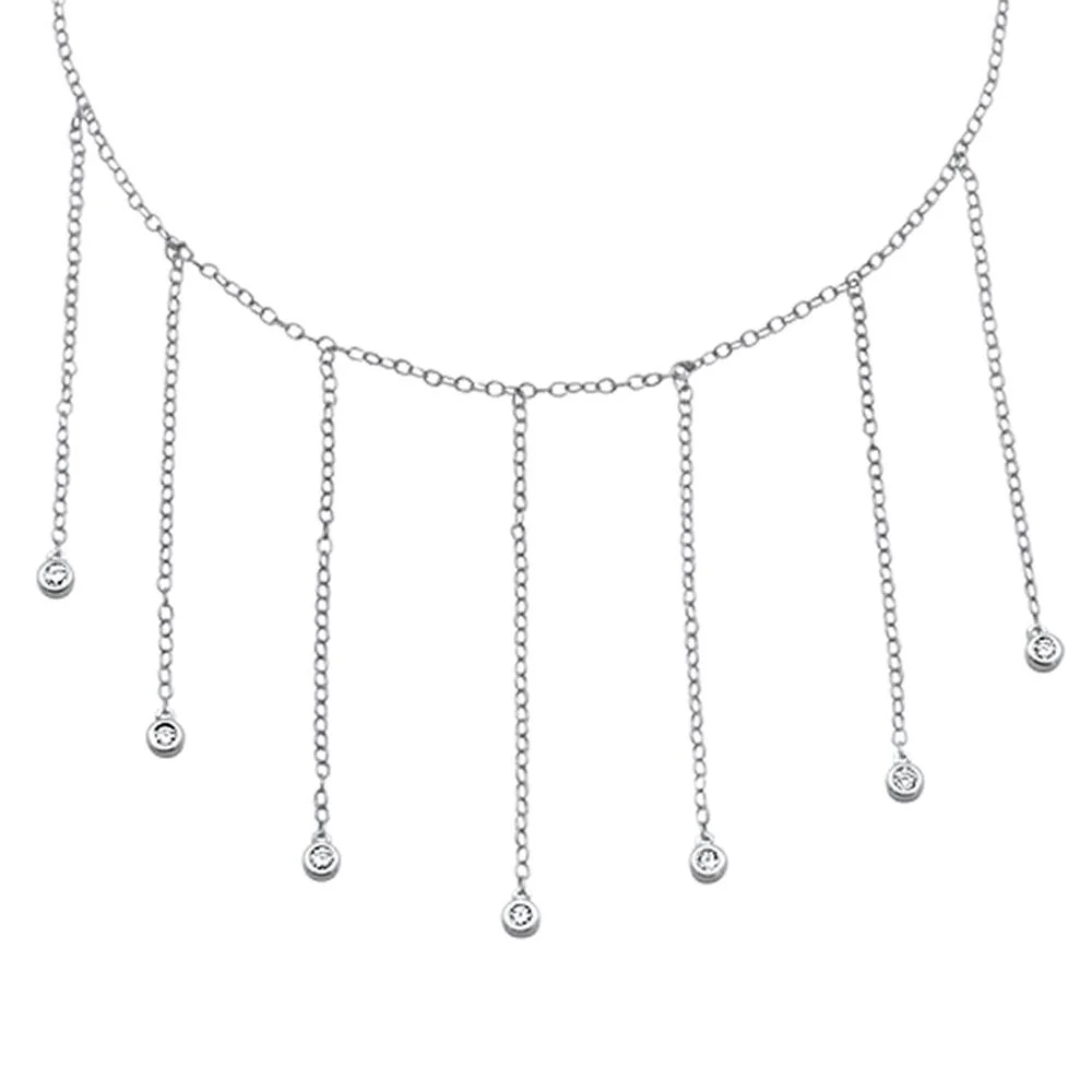 <span>DIAMOND CLOSEOUT! </span> .13cts 14kt White Gold Round Diamond Lariat Strands Pendant Necklace 18"