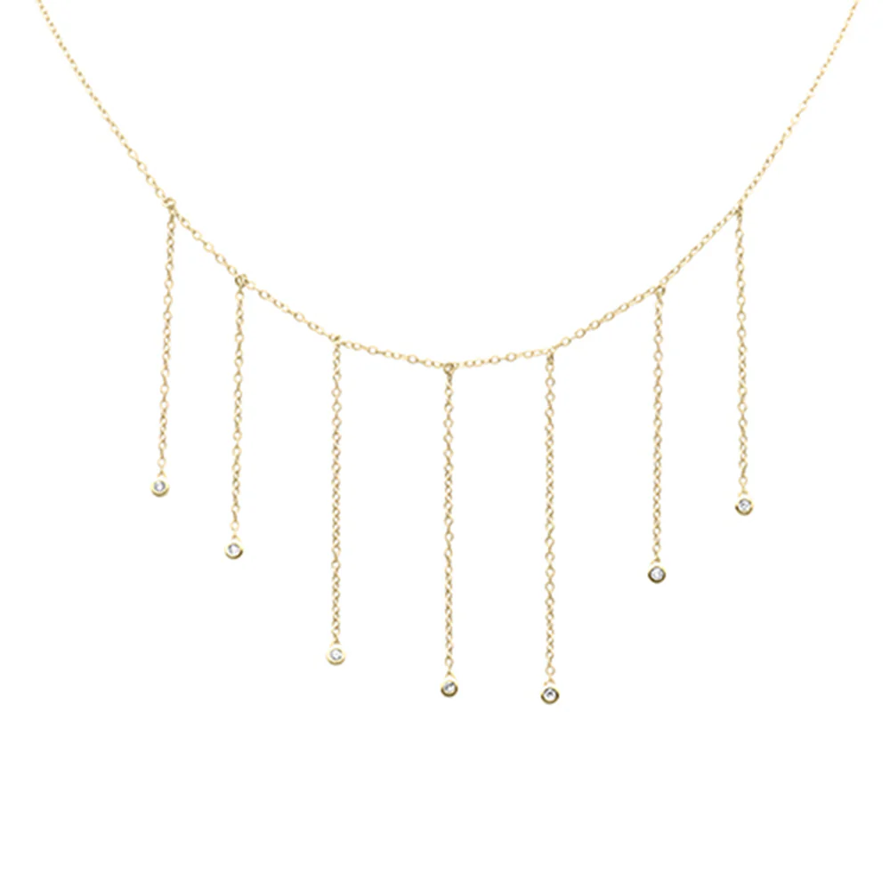 <span>DIAMOND CLOSEOUT! </span> .14ct G SI 14K Yellow Gold Diamond Dangling Bezel Pendant Necklace 16" Long