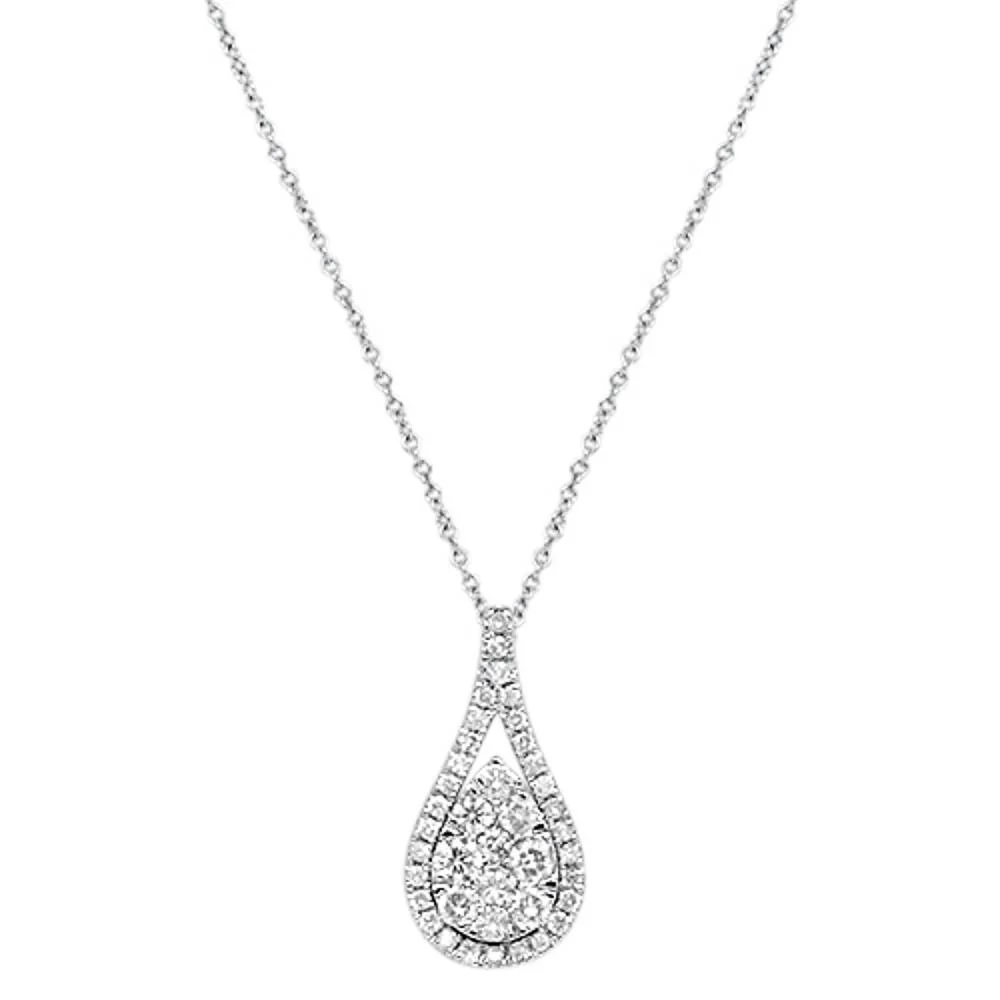 <span>DIAMOND CLOSEOUT! </span>.74cts 14kt White Gold Round Diamond Antique Drop Pendant Necklace 18" Long