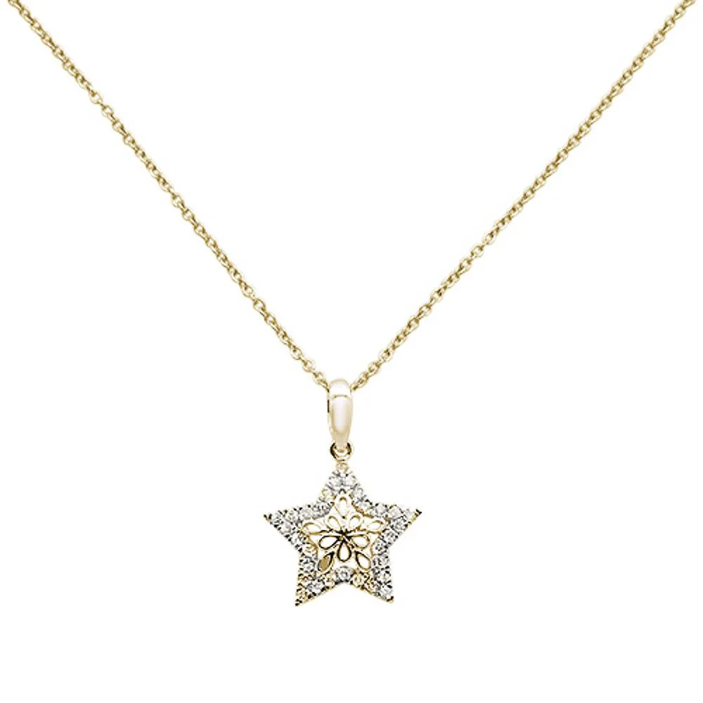 <span>DIAMOND CLOSEOUT! </span> .17ct 14k Yellow Gold Diamond Filigree Star Pendant Necklace 18" Long