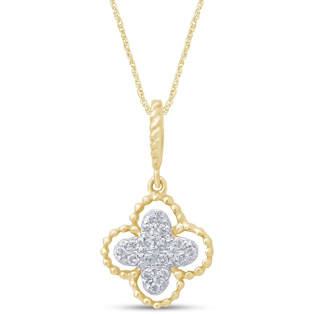 <span>DIAMOND CLOSEOUT! </span>.08ct 14k Yellow Gold Antique Flower Diamond Pendant