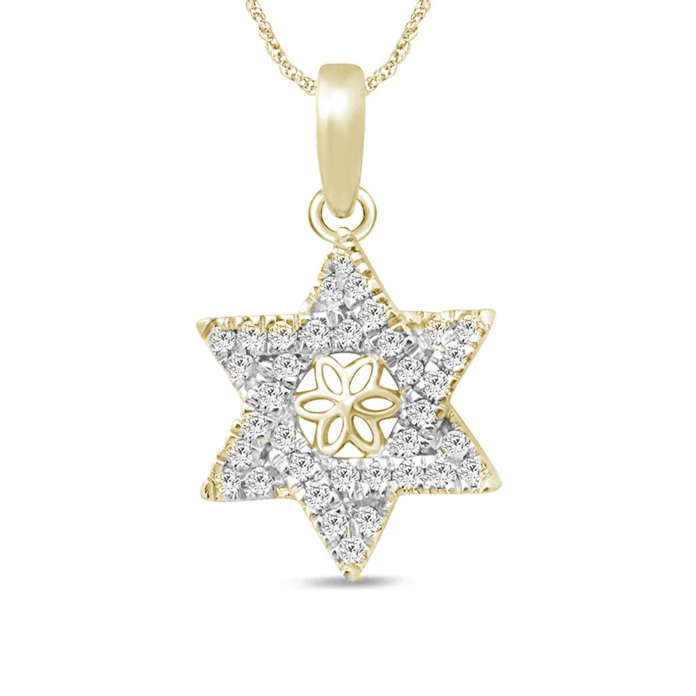 .14ct 14k Yellow Gold Jewish Star of David Diamond Pendant Necklace 18"