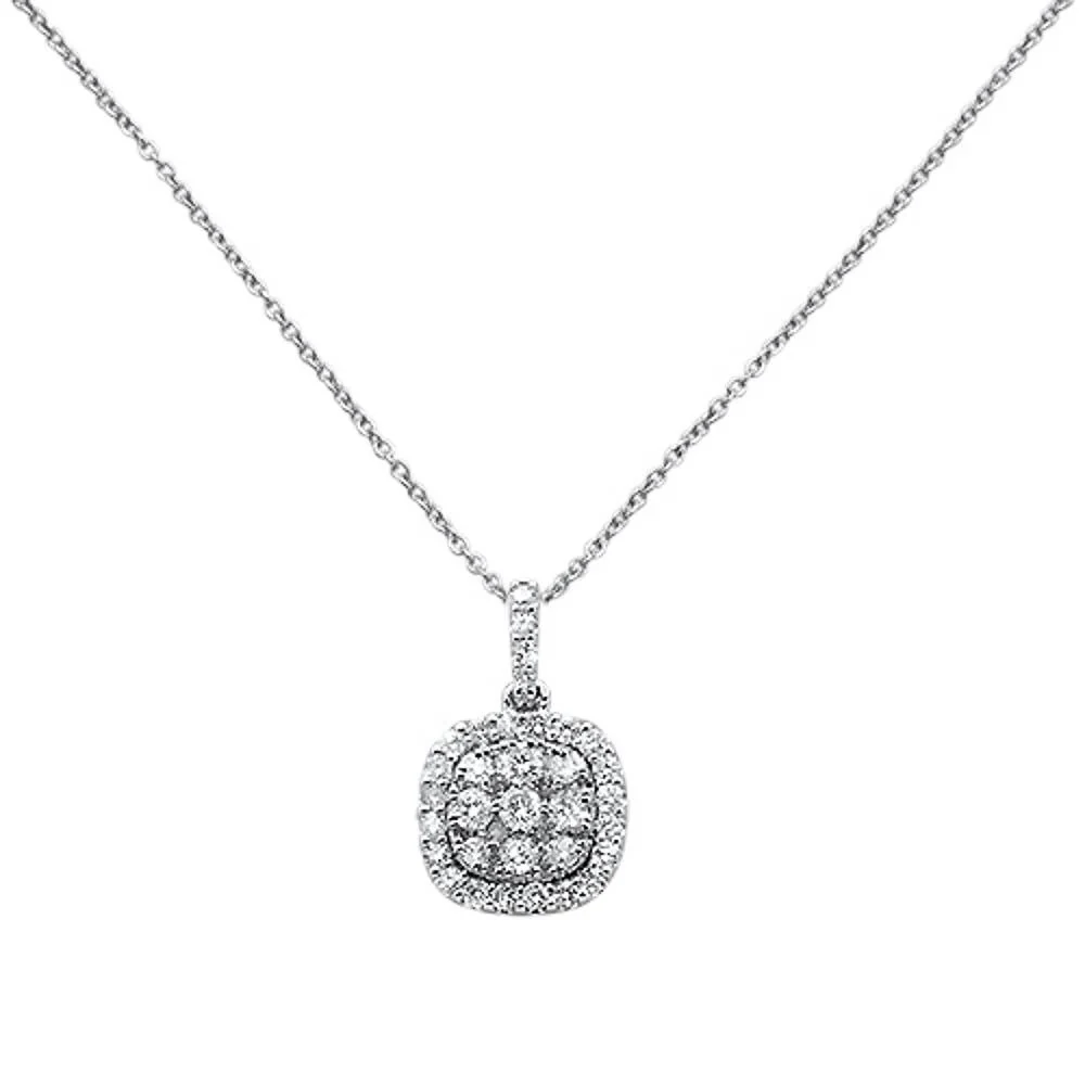 <span>DIAMOND CLOSEOUT! </span> .51ct 14k White Gold Diamond Square Antique Pendant Necklace 18" Long