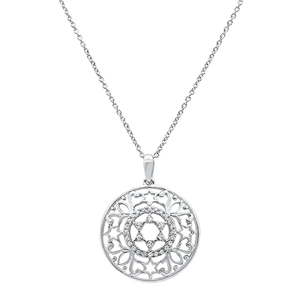 <span>DIAMOND CLOSEOUT! </span>.14ct 14k White Gold Filigree Star of David Diamond Pendant Necklace 18" Long