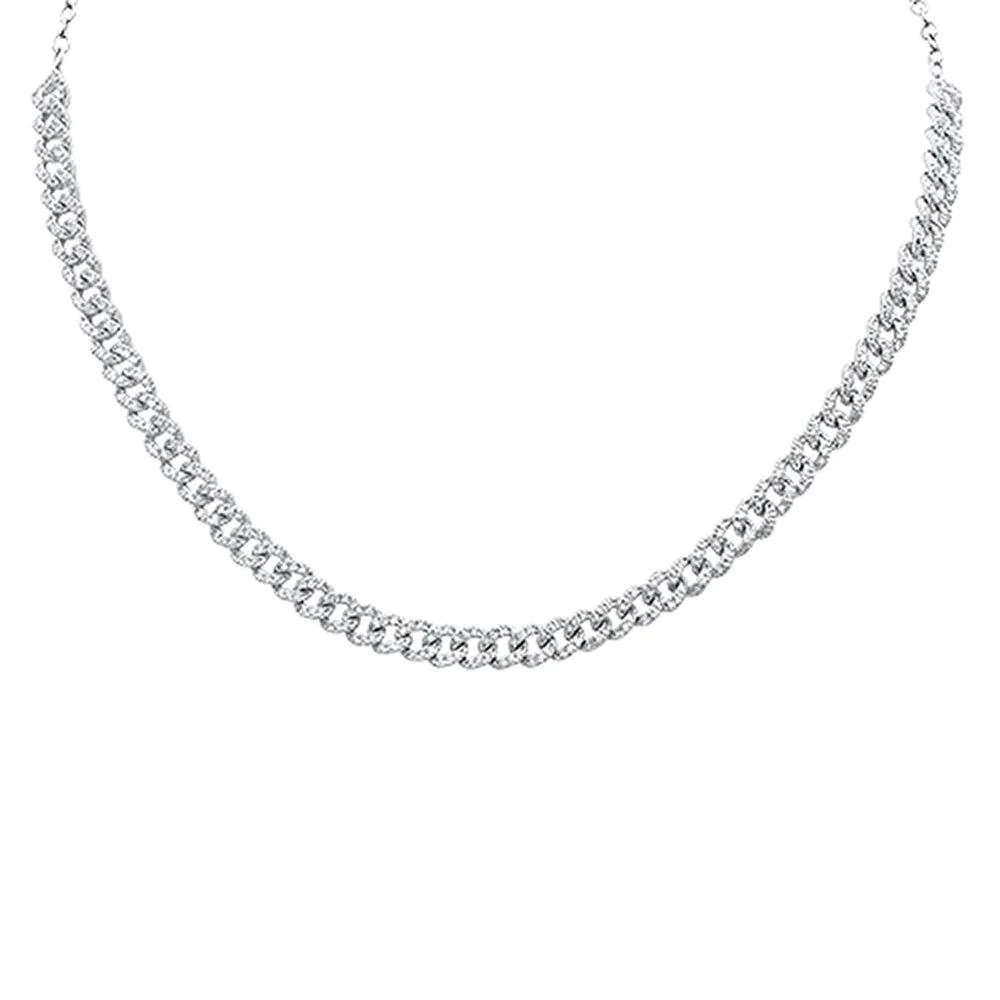 <span>DIAMOND CLOSEOUT! </span> 1.39ct 14k White Gold Diamond Curb Link Statement Choker Necklace 14"