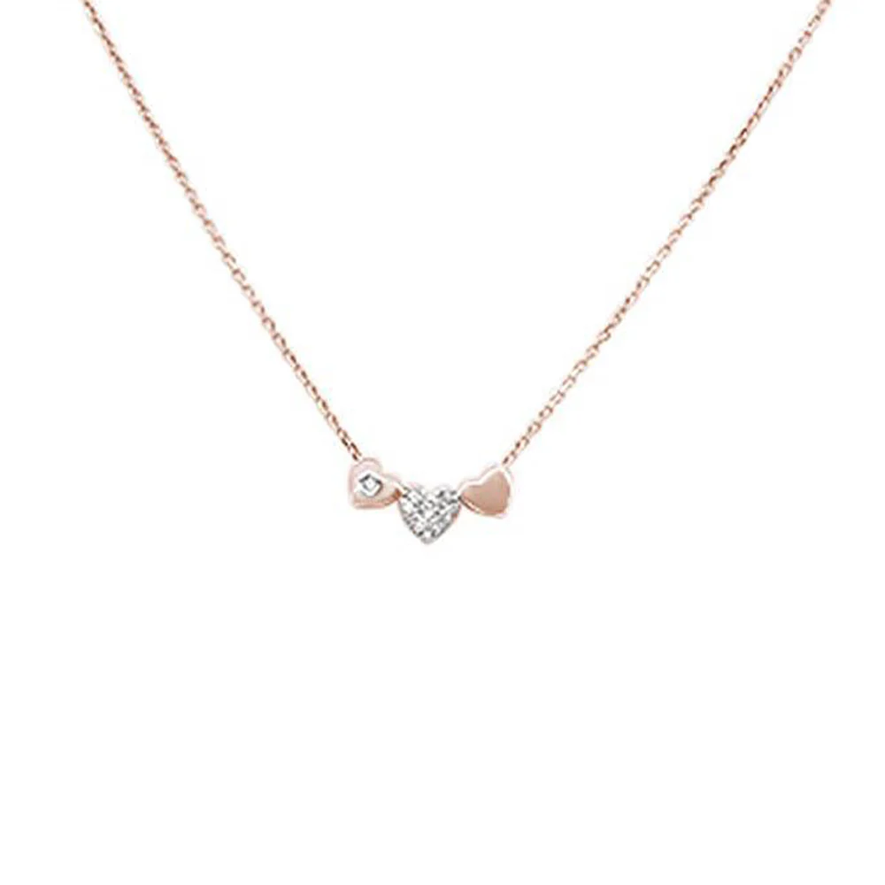 <span>DIAMOND CLOSEOUT! </span>.06ct G SI 14k Rose Gold Diamond Hearts Pendant Necklace 18" Long