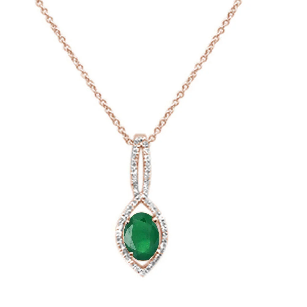 <span>GEMSTONE CLOSEOUT </span>! .90ct 10k Rose Gold Emerald & Diamond Solitaire Pendant Necklace 18"