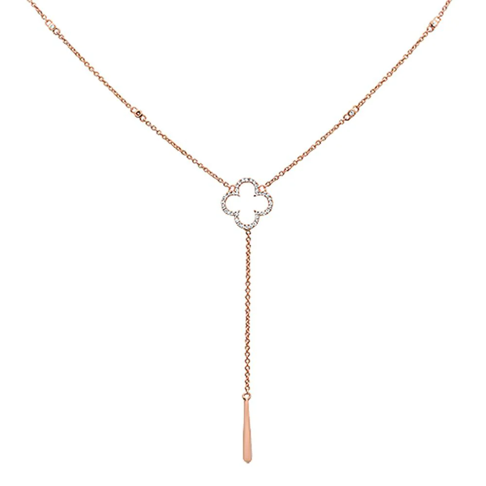 <span>DIAMOND CLOSEOUT! </span>.16cts 14k Rose Gold Diamond Clover Drop Lariat Pendant Necklace 18"