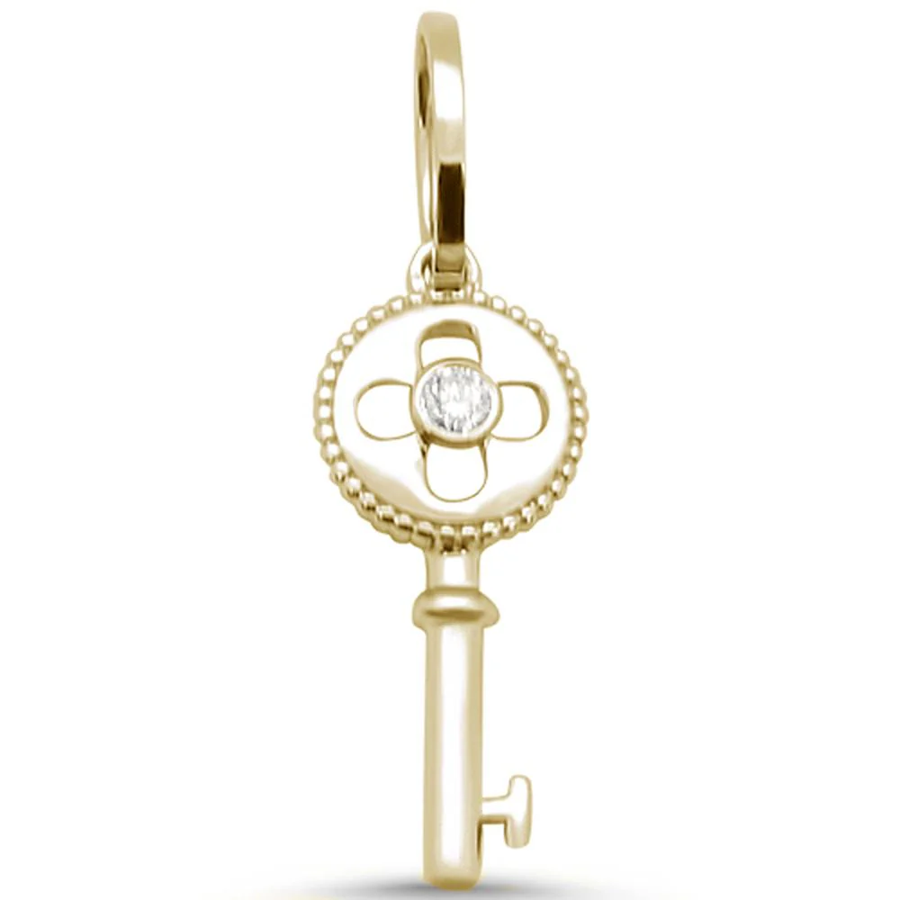 <span>DIAMOND CLOSEOUT! </span>.05ct 14kt Yellow Gold Diamond Pendant 1" Key