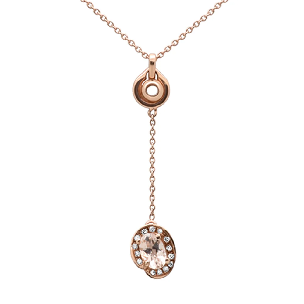 <span>GEMSTONE CLOSEOUT </span>! .54cts 10k Rose Gold Diamond & Morganite Lariat Pendant Necklace 18" Long