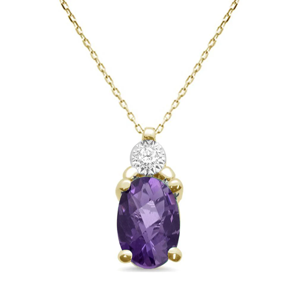 <span>GEMSTONE CLOSEOUT </span>! .70ct 10k Yellow Gold Amethyst & Diamond Solitaire Pendant Necklace 18"