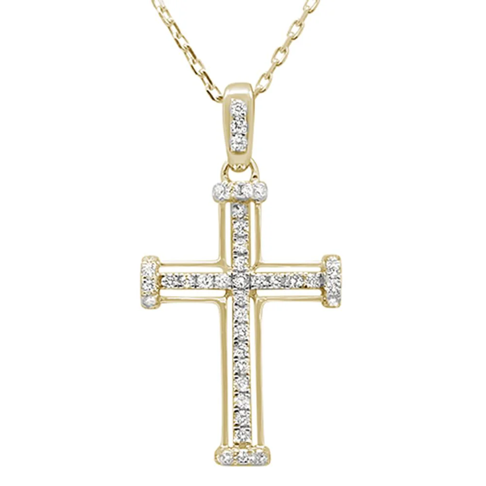 <span>DIAMOND CLOSEOUT! </span> .28ct 14k Yellow Gold Diamond Cross Pendant Necklace 18" Long