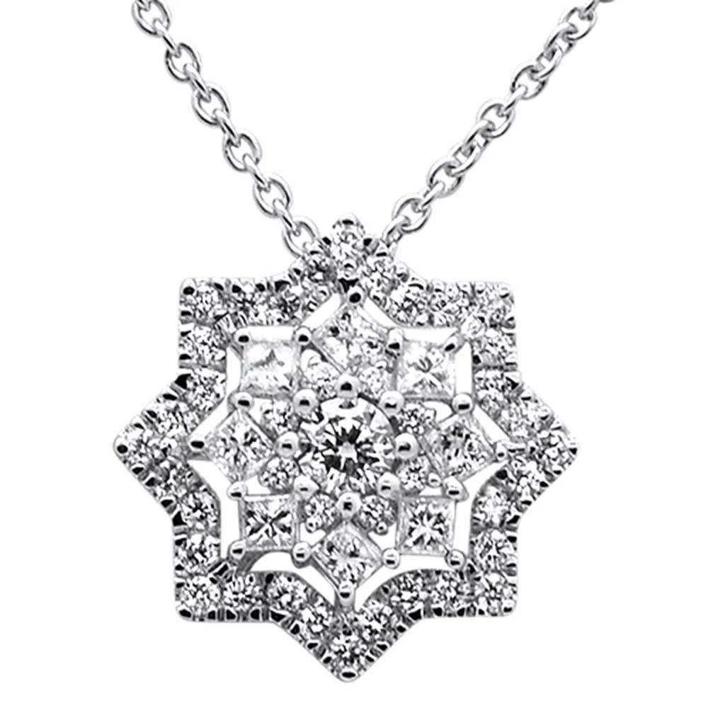 <span>DIAMOND CLOSEOUT! </span>.69ct 14k White Gold Diamond Star Pendant Necklace 18" Long