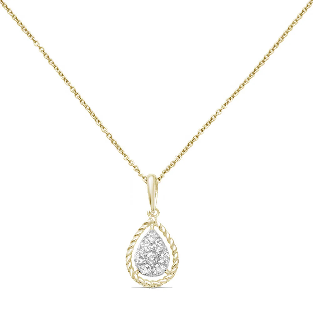 <span>DIAMOND CLOSEOUT! </span>.20ct 10K Yellow Gold Teardrop Pear Shape Diamond Pendant Necklace 18"