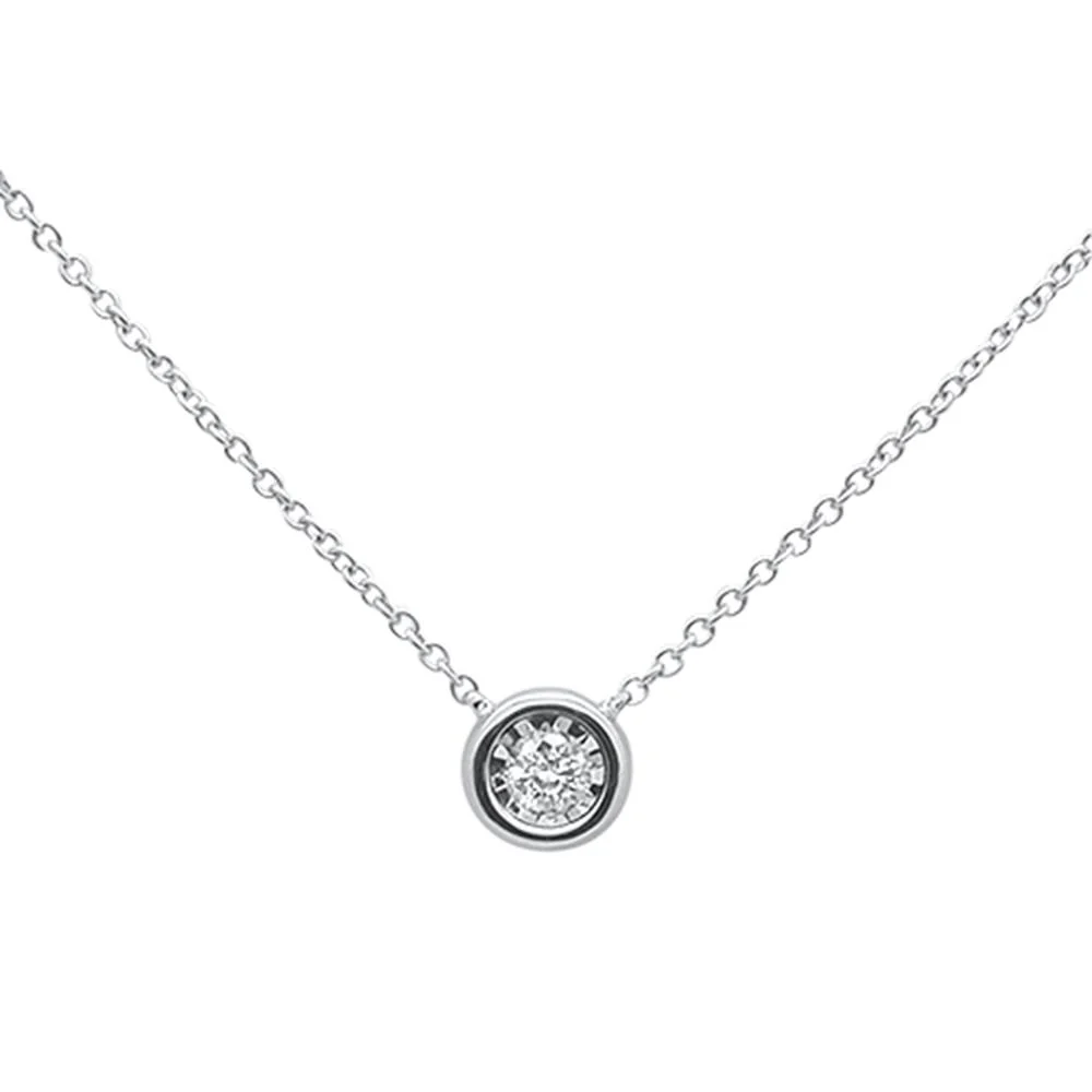 <span>DIAMOND  CLOSEOUT! </span>.11ct 14k White Gold Round Diamond Bezel Solitaire Pendant Necklace 18"