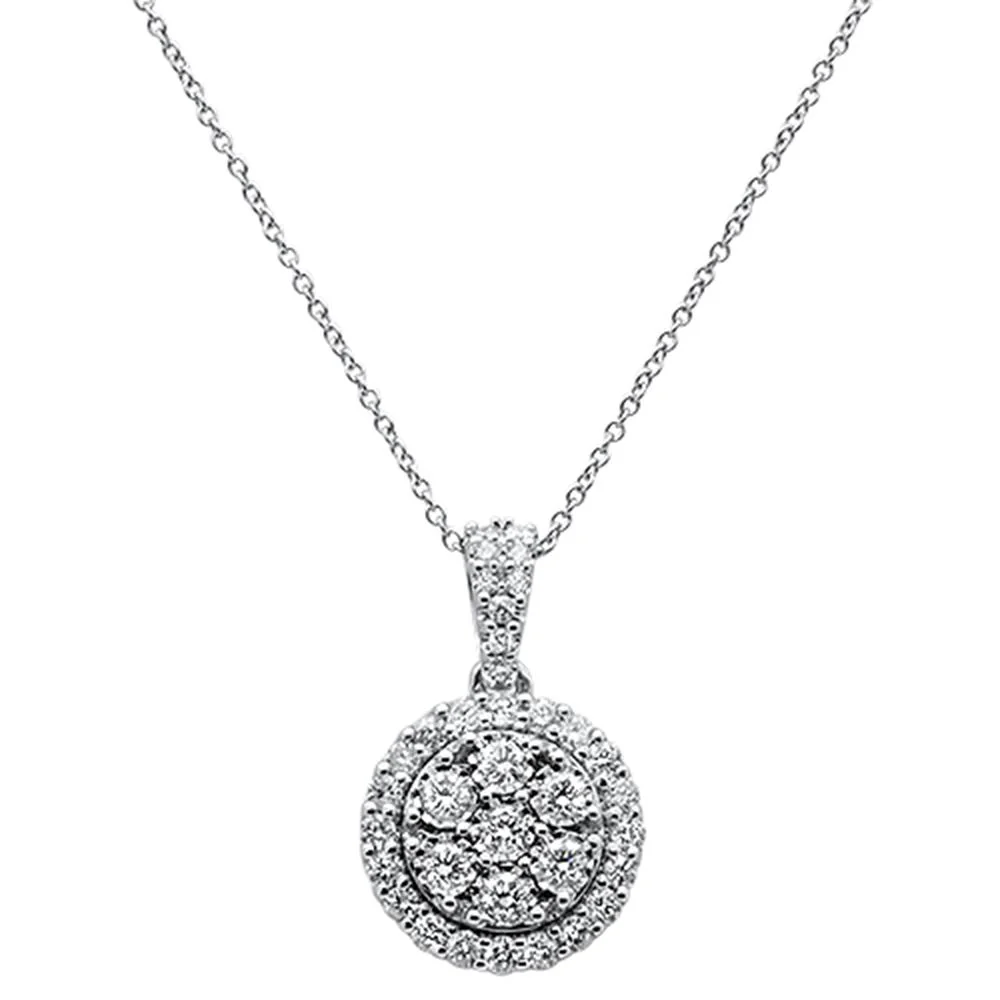 <span>DIAMOND CLOSEOUT! </span> 1.0ct 14k White Gold Halo Bezel Round Diamond Pendant Necklace 18"