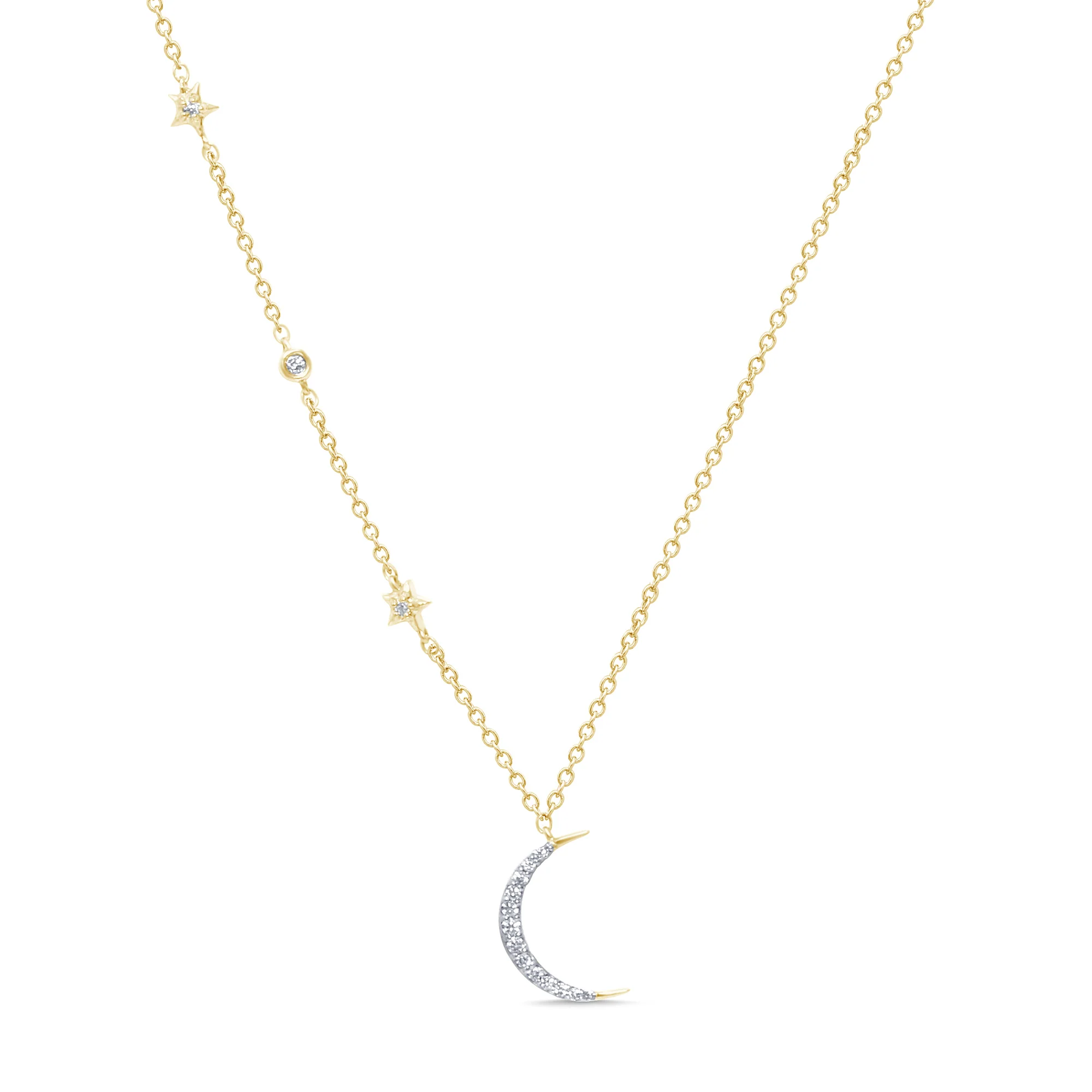 <span>DIAMOND CLOSEOUT! </span> .10ct G SI 14kt Yellow Gold Diamond Crescent Moon & Stars Necklace Pendant