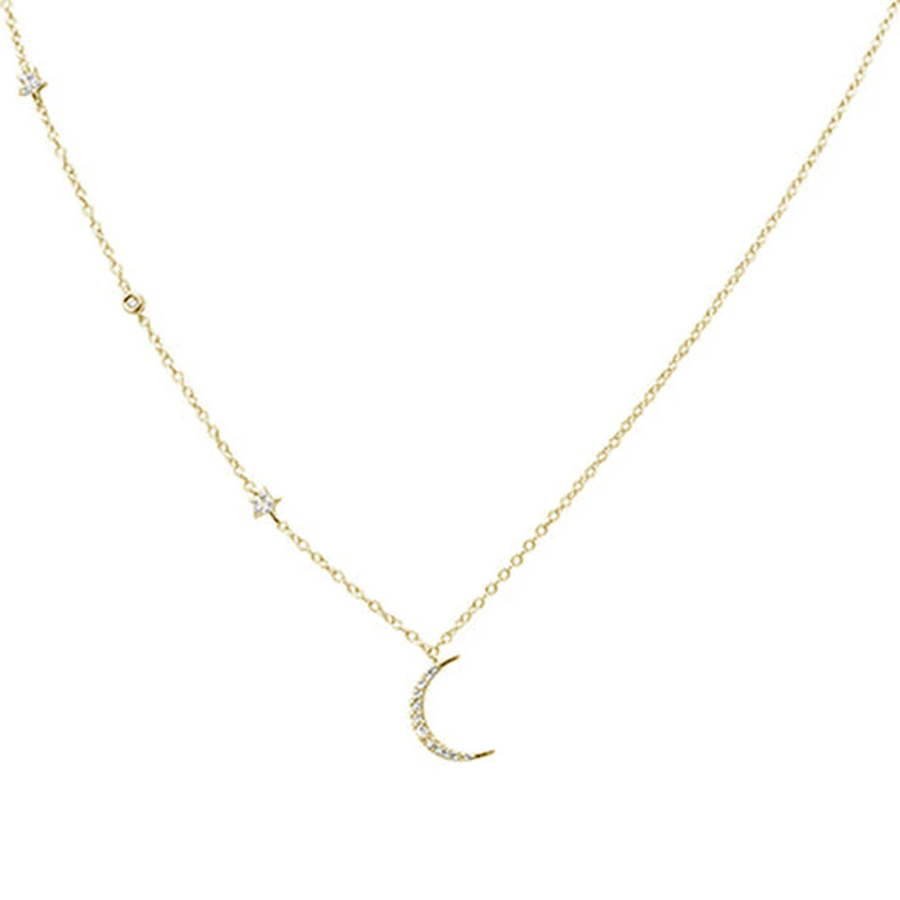 <span>DIAMOND CLOSEOUT! </span> .10ct G SI 14kt Yellow Gold Diamond Crescent Moon & Stars Necklace Pendant - Image 2