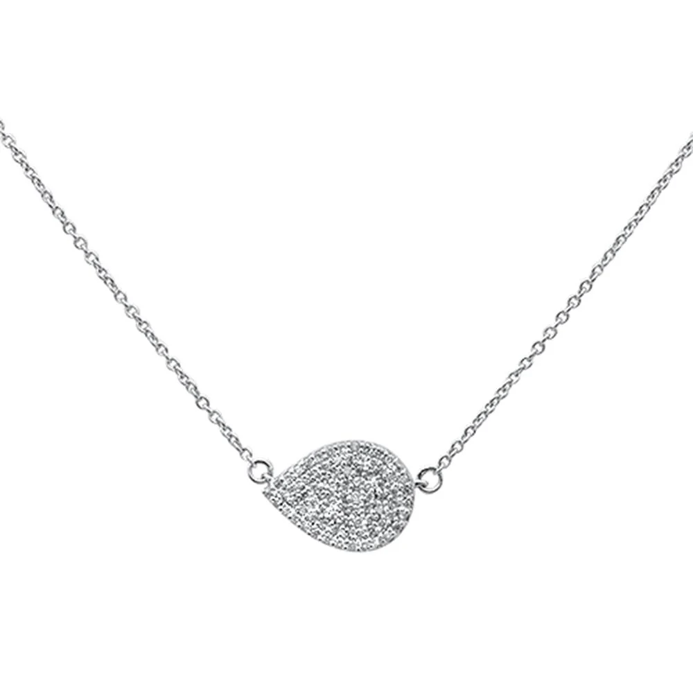 <span>DIAMOND CLOSEOUT! </span>.2ct 14k White Gold Diamond Pendant Sideways Tear Drop Layer Necklace 18"