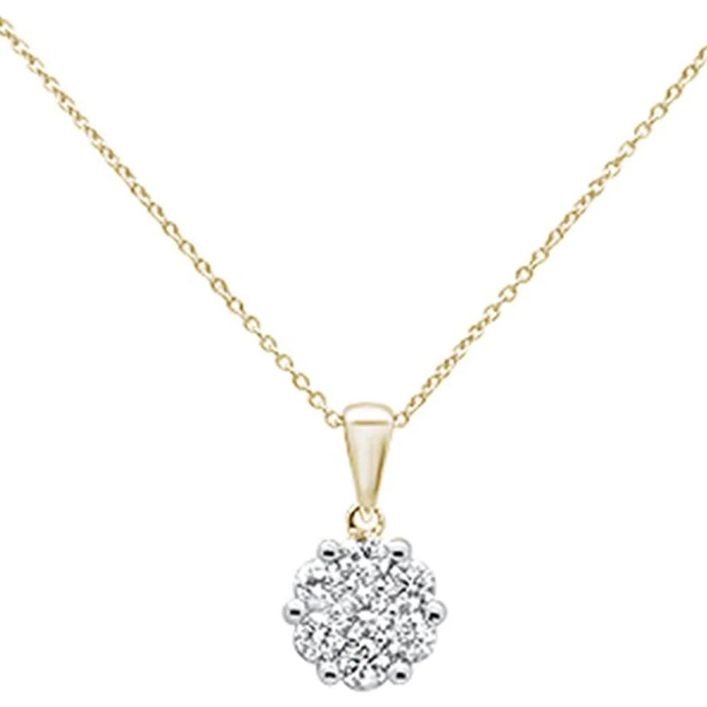 <span>DIAMOND CLOSEOUT! </span>.76cts 14k Yellow Gold Round Diamond Cluster Pendant Necklace 18" Long