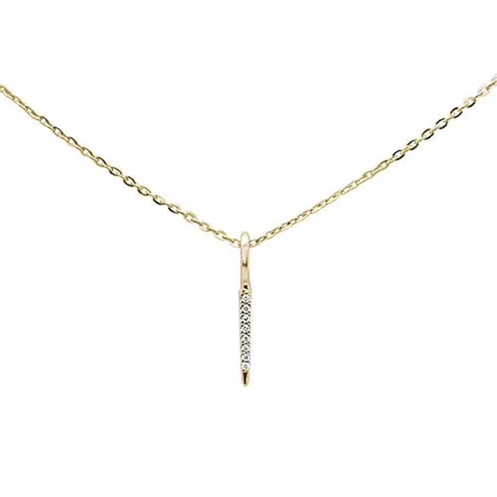 <span>DIAMOND CLOSEOUT! </span>.01ct 14kt Yellow Gold Trendy Diamond Vertical Drop Pendant Necklace 16"+2"
