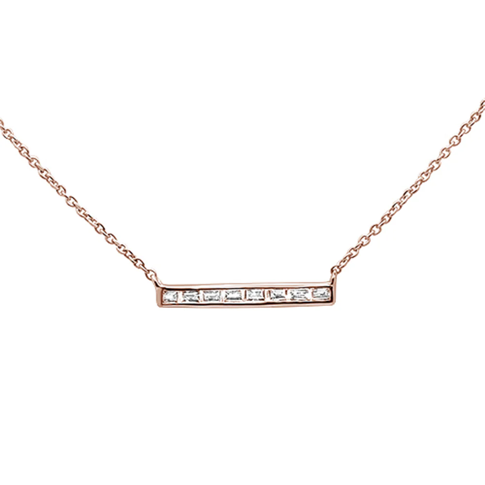 <span>DIAMOND CLOSEOUT! </span>.18ct 14kt Rose Gold Baguette Diamond Trendy Bar Pendant Necklace 16"+2"
