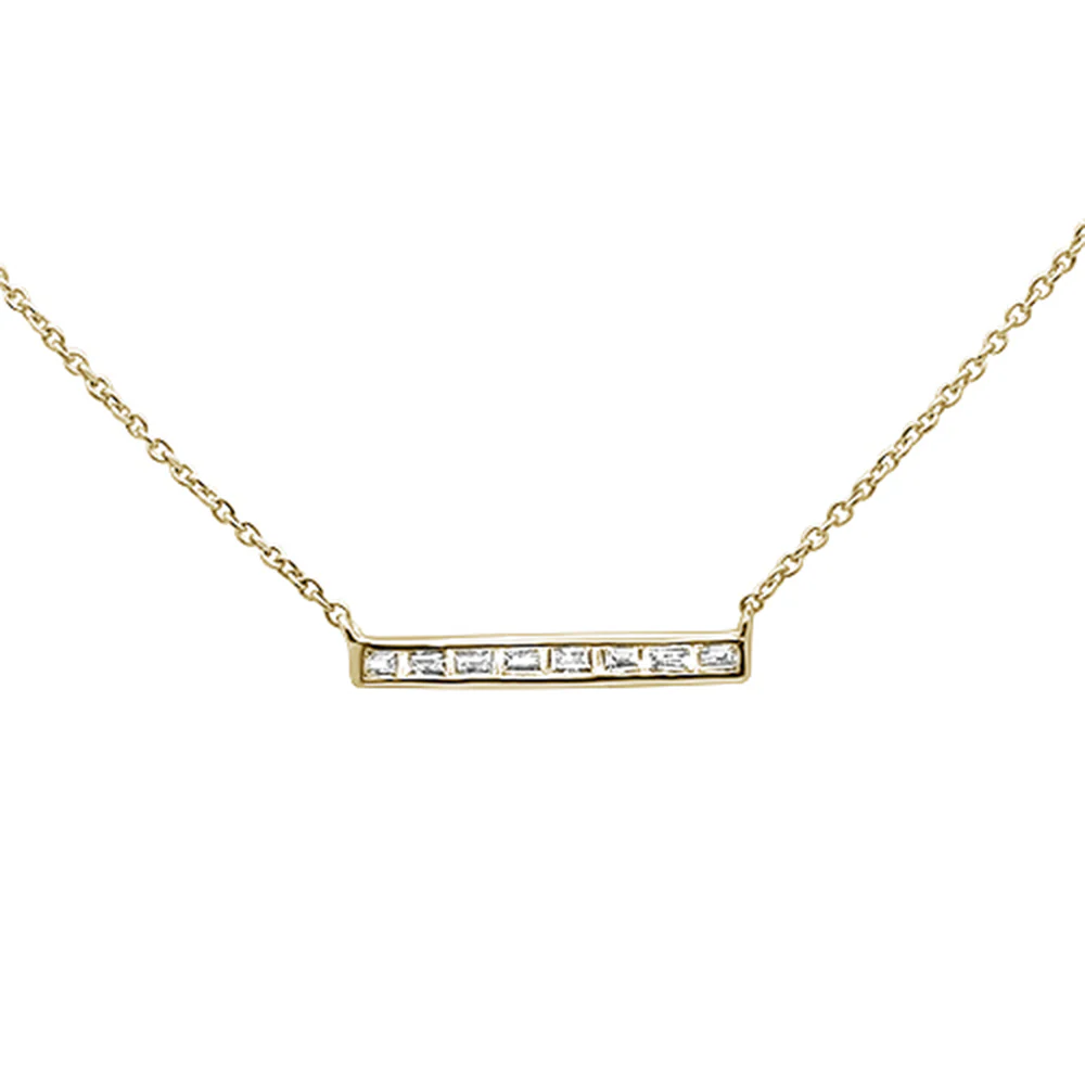 <span>DIAMOND CLOSEOUT! </span> .18ct 14kt Yellow Gold Baguette Diamond Trendy Bar Pendant Necklace 16"+2"