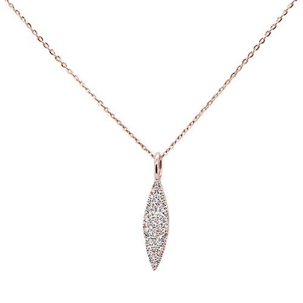 <span>DIAMOND CLOSEOUT! </span>.11ct 14kt Rose Gold Trendy Diamond Drop Dangle Pendant Necklace 16"+2" Ext