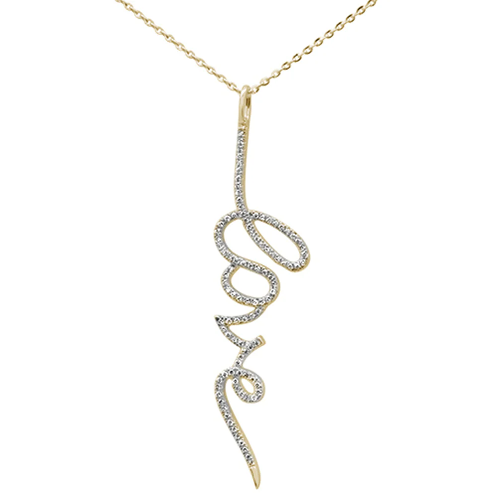 <span>DIAMOND CLOSEOUT! </span> .2ct 14kt Yellow Gold Diamond Heart "LOVE" Script Pendant Necklace 16"+2" Ext