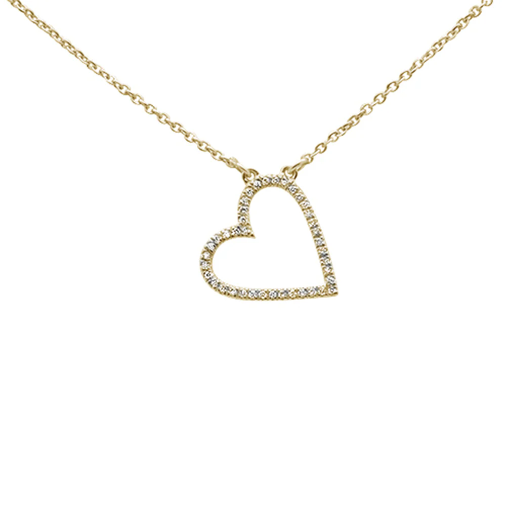 .08ct 14kt Yellow Gold Trendy Sideways Heart Diamond Pendant Necklace 16"+2 Ext. Long