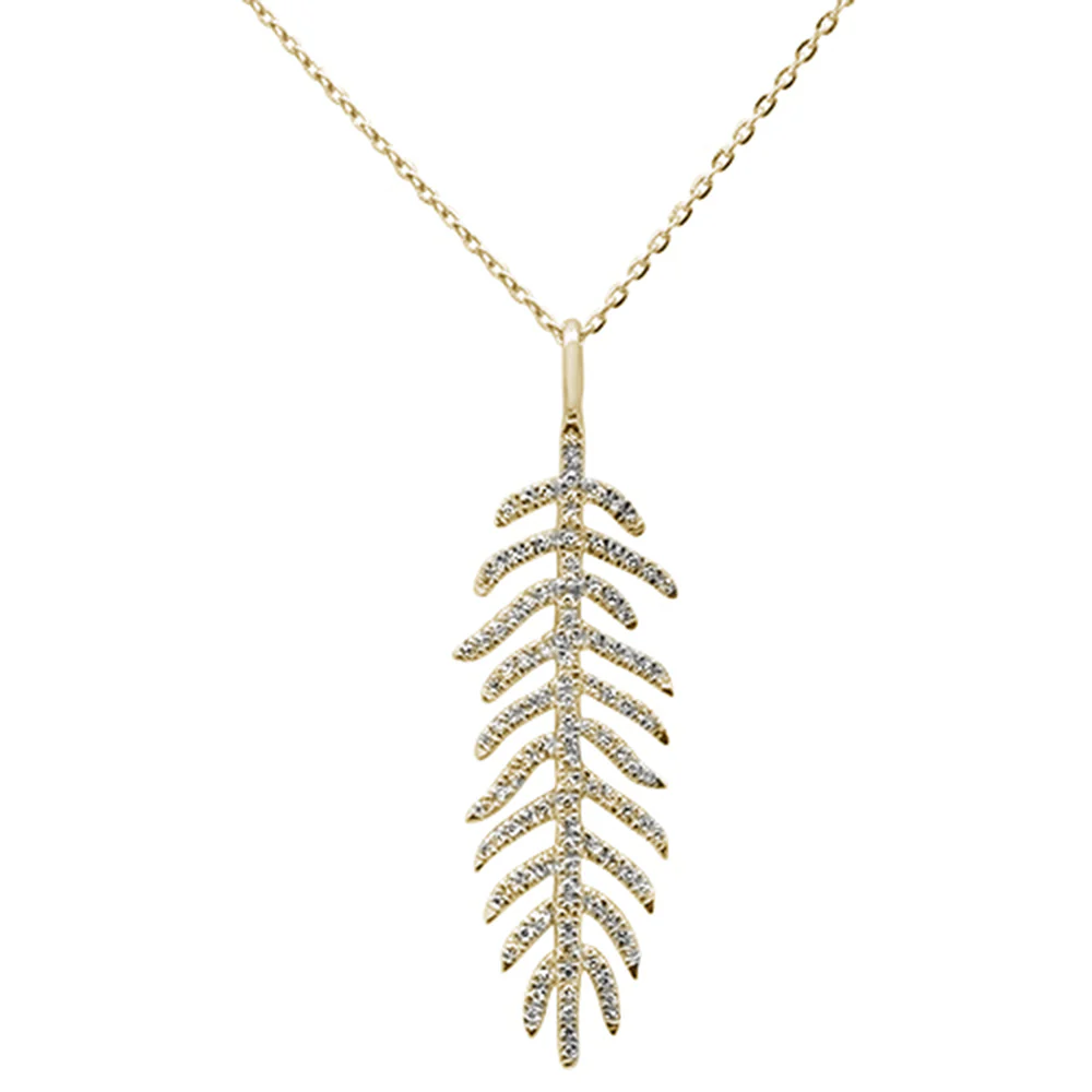 <span>DIAMOND CLOSEOUT! </span> .17ct 14kt Yellow Gold Diamond Feather Pendant Necklace 16"+2" Ext