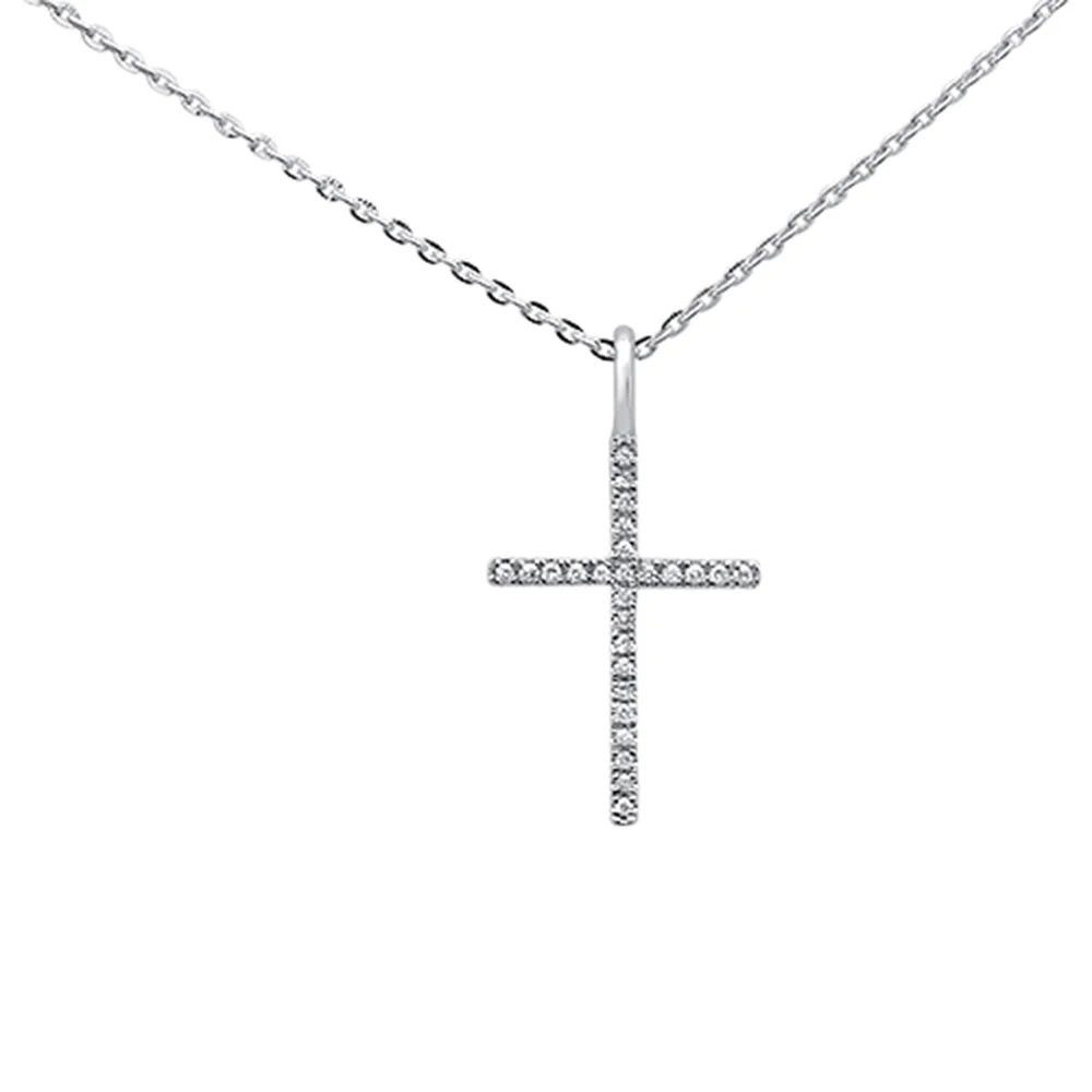 <span>DIAMOND CLOSEOUT! </span> .05ct 14kt White Gold Diamond Cross Pendant Necklace 18" Long Chain