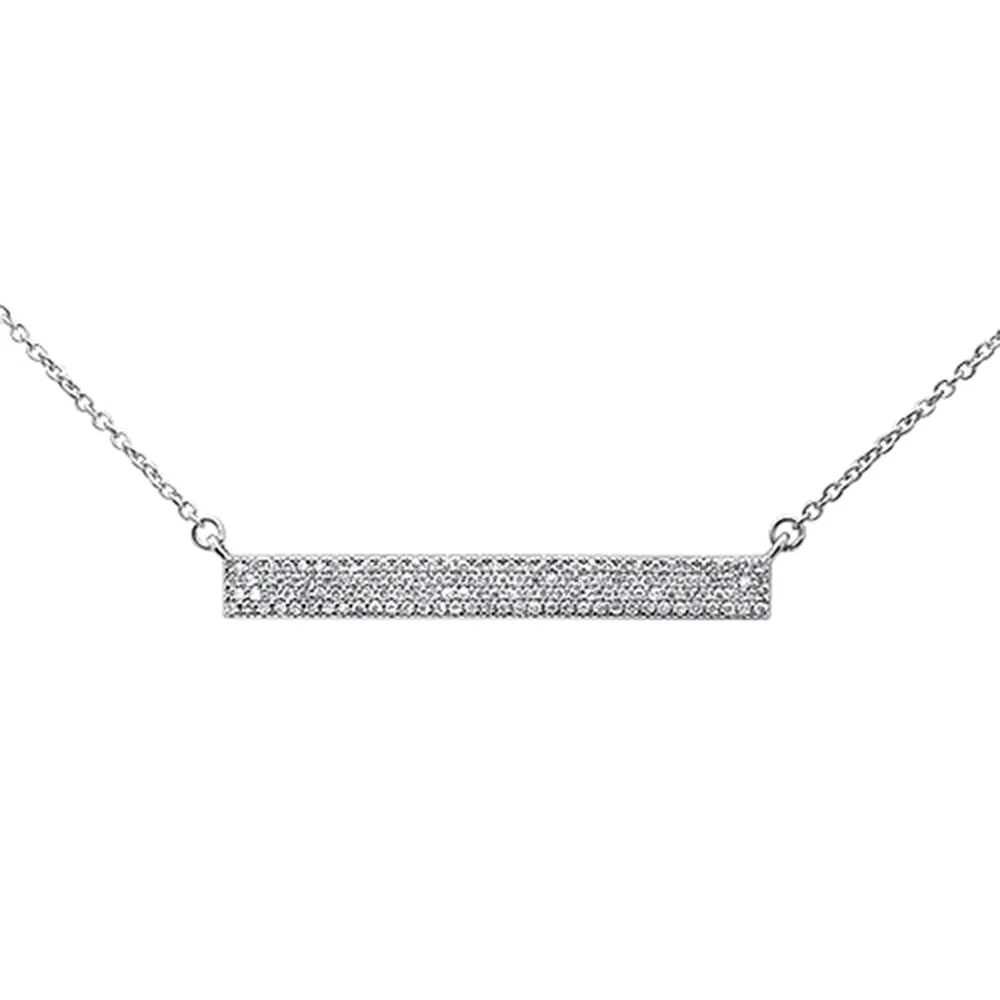 <span>DIAMOND CLOSEOUT! </span> .28ct 14kt White Gold Diamond MicroPave Trendy Bar Pendant Necklace 16"+2"