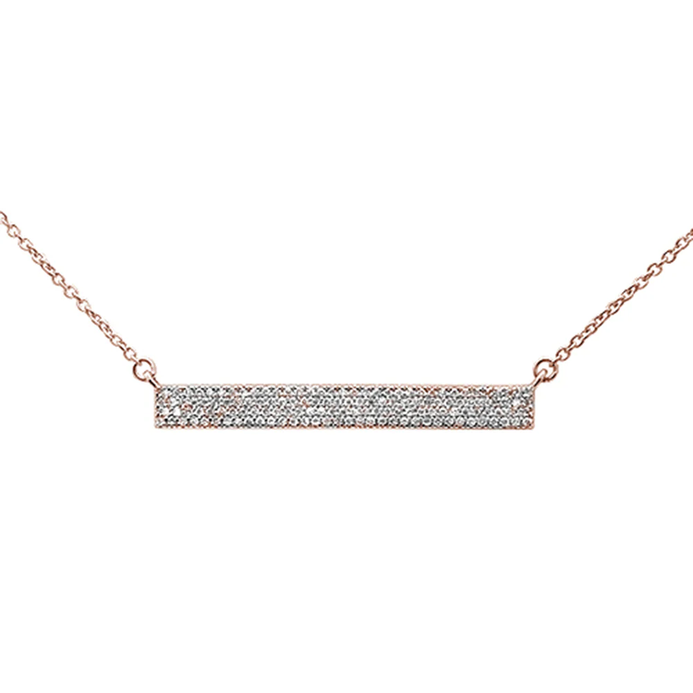 <span>DIAMOND CLOSEOUT! </span>.28ct 14kt Rose Gold Diamond MicroPave Trendy Bar Pendant Necklace 16"+2"