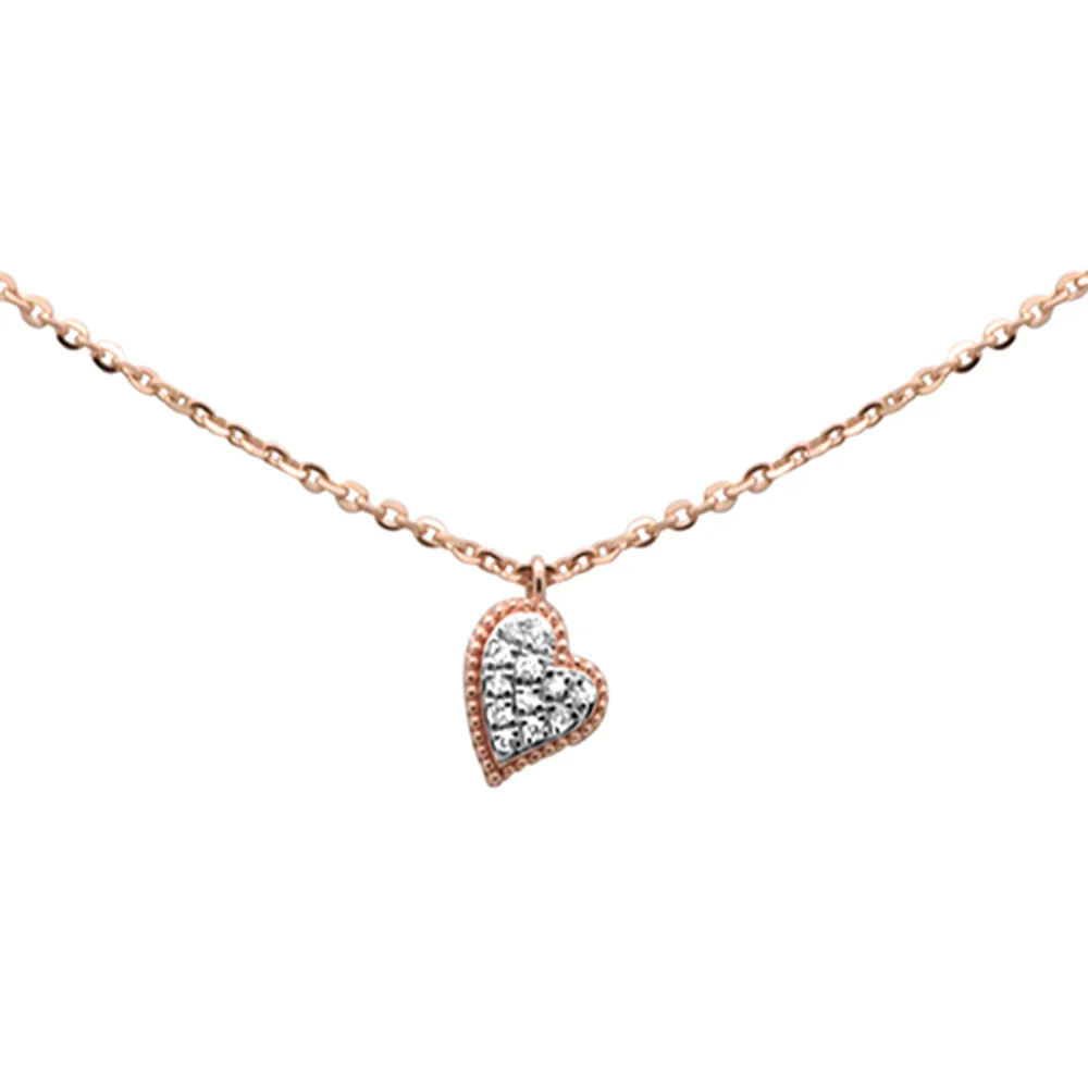 <span style="color:purple">SPECIAL!</span>.07ct G SI 14K Rose Gold Diamond Heart Pendant Necklace 16+2" Ext