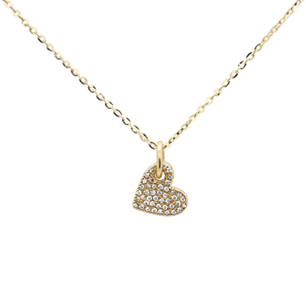 <span>DIAMOND CLOSEOUT! </span>.09ct 14k Yellow Gold Diamond Dangling Heart Pendant Necklace 16" + 2" Ext