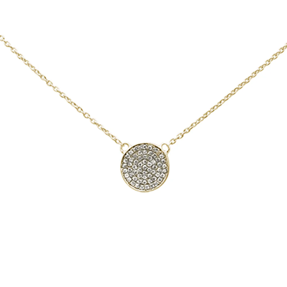 <span>DIAMOND CLOSEOUT! </span> .11ct 14k Yellow Gold Diamond Pave Circle Pendant Necklace 16" + 2" Ext