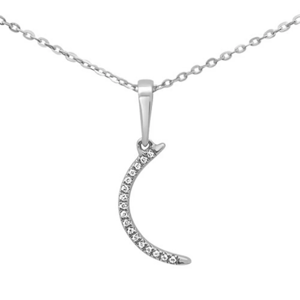<span>DIAMOND CLOSEOUT! </span>.03ct 14K White Gold Crescent Moon Diamond Pendant Necklace 18" Chain