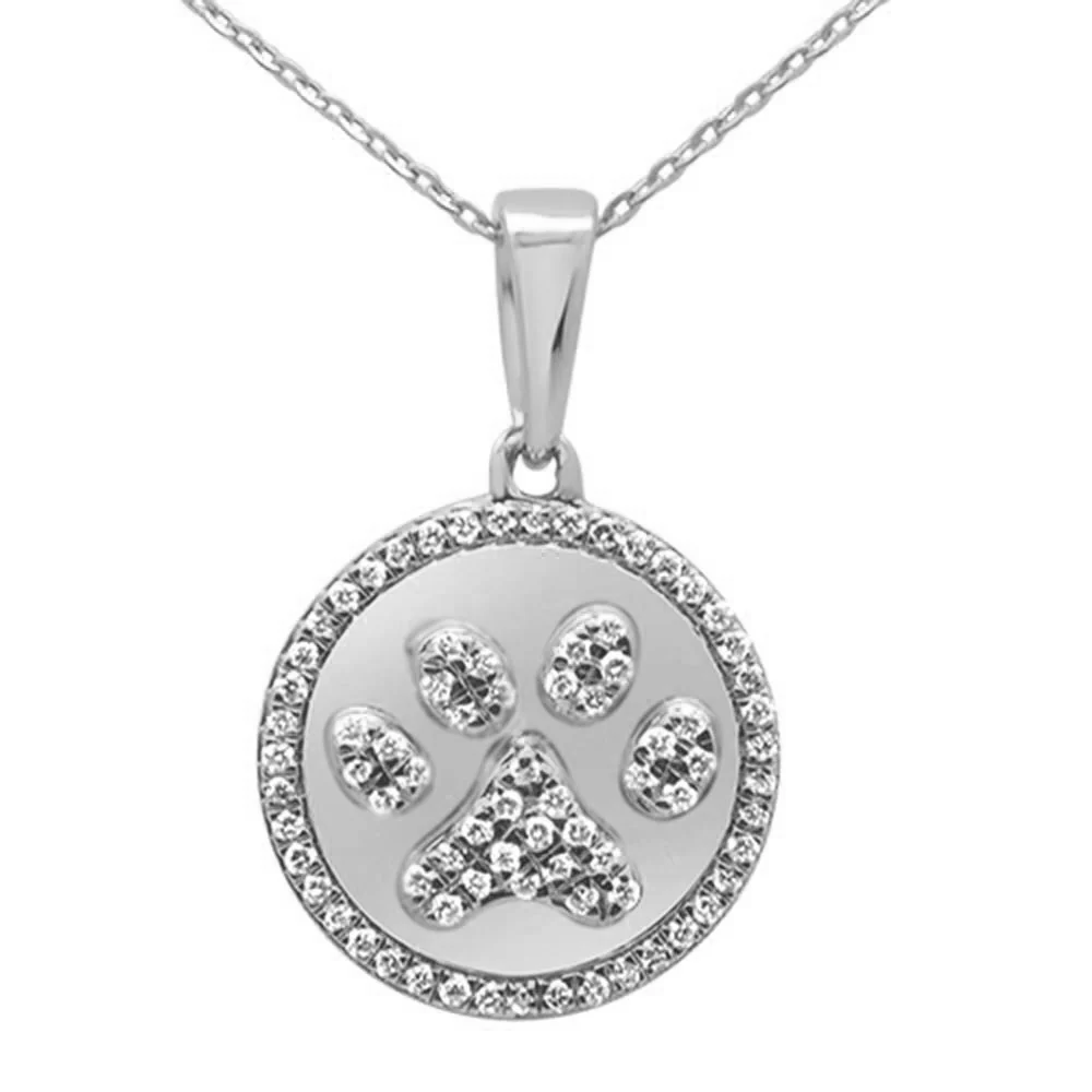 <span>DIAMOND CLOSEOUT! </span>.34ct G SI 14K White Gold Diamond Paw Print Pendant Necklace 18"