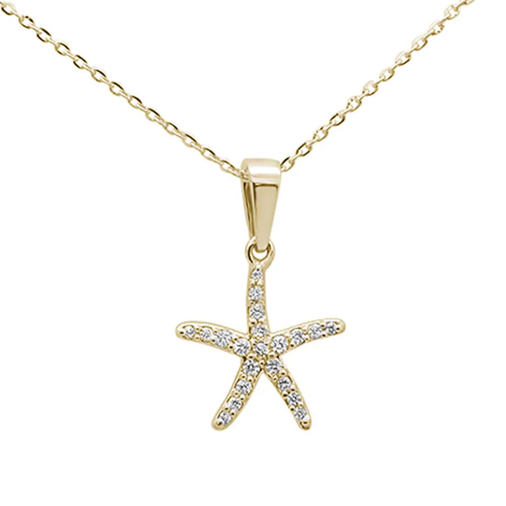 <span>DIAMOND CLOSEOUT! </span> .10ct 14K Yellow Gold Diamond Starfish Pendant Necklace 18"