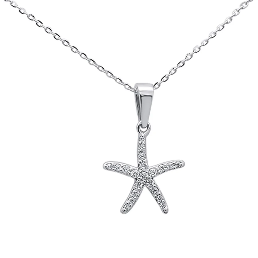 <span>DIAMOND CLOSEOUT! </span> .13ct 14K White Gold Round Diamond Starfish Pendant Necklace 18" Long Chain