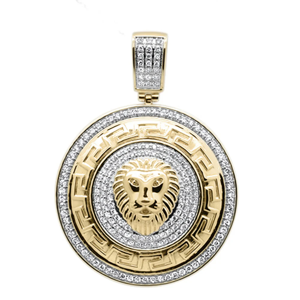 <span>DIAMOND CLOSEOUT! </span>1.50ct F SI 10kt Yellow Gold Lion Greek Key Micro Pave Diamond Charm Pendant