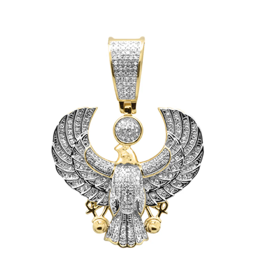 <span>DIAMOND CLOSEOUT! </span> .62ct G SI 10K Yellow Gold Diamond Men's Iced Out Micro Pave Eagle Charm Pendant
