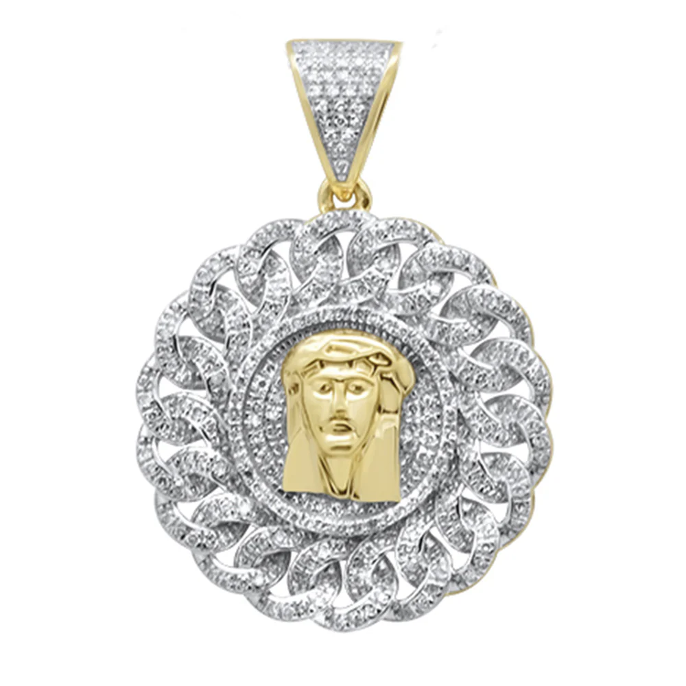 <span>DIAMOND CLOSEOUT! </span>.67ct G SI 10K Yellow Gold Micro Pave Jesus Head Medallion Charm Pendant