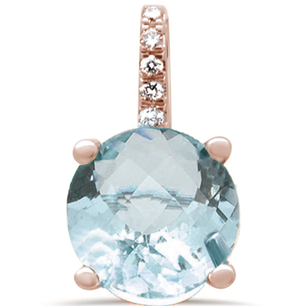 <span>GEMSTONE CLOSEOUT! </span>1.62ct F SI 14K Rose Gold Diamond & Aqua Gemstone Pendant