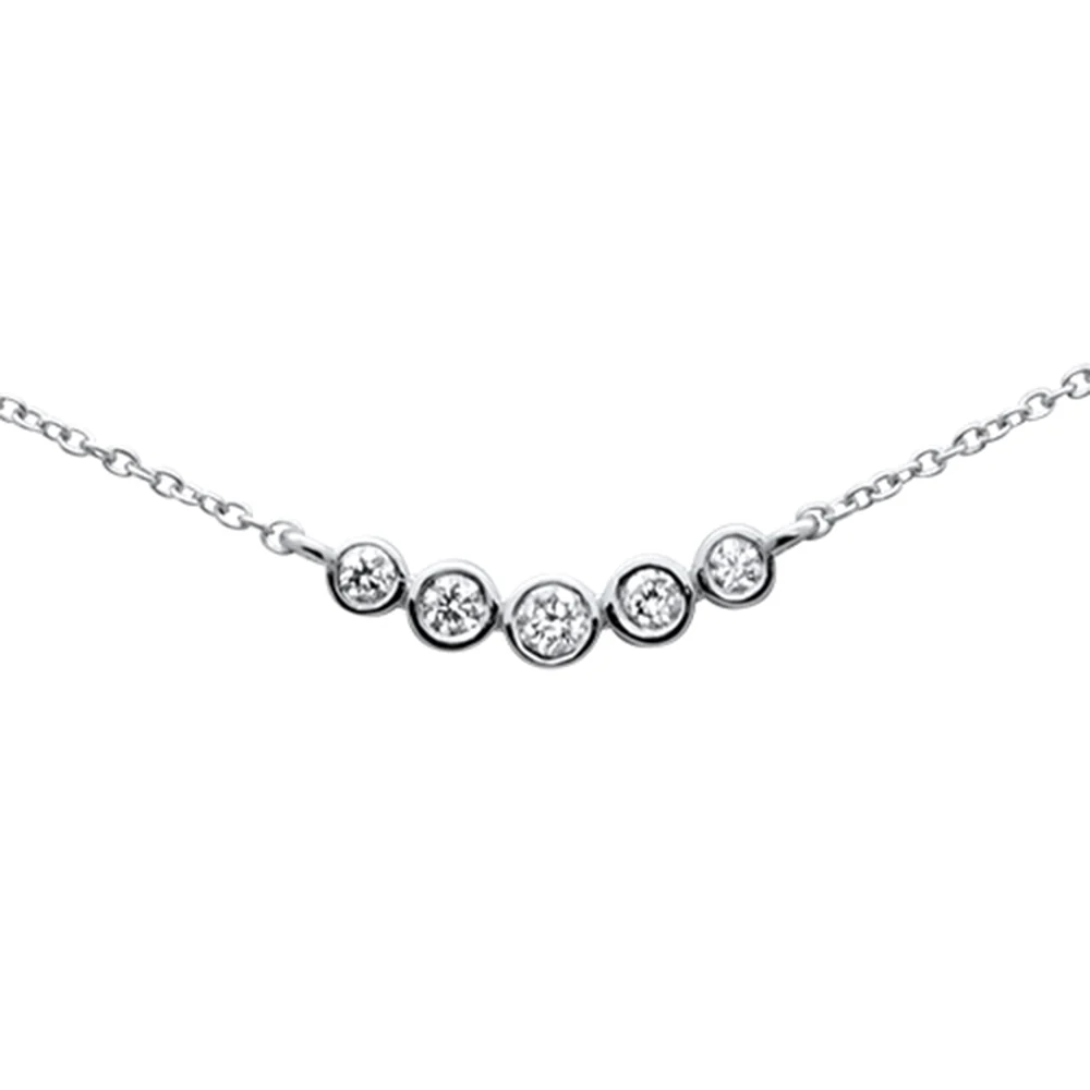 <span>DIAMOND CLOSEOUT! </span>.14ct G SI 14K White Gold Diamond 5 Stone Pendant Necklace 16+2" Ext.