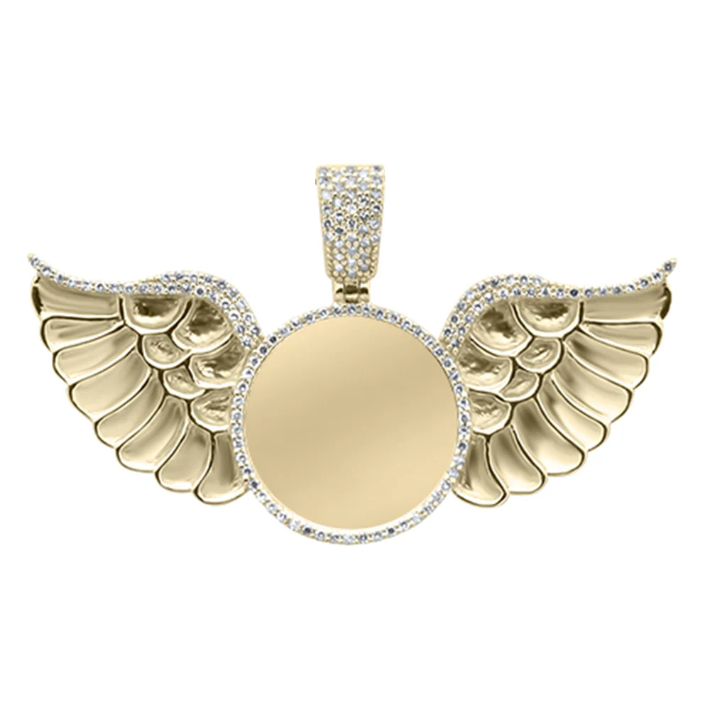 <span>DIAMOND CLOSEOUT! </span> .25CT G SI 10K Yellow Gold Diamond Iced Out Wings Angel Memory Pendant